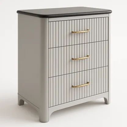 Byråer med tre lådor i vit MDF med mässingshandtag