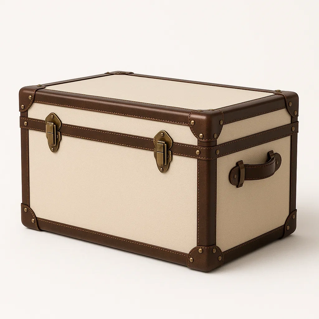 Förvaringskistor i MDF/PU-läder och textil beige/brun 60×40×35 cm