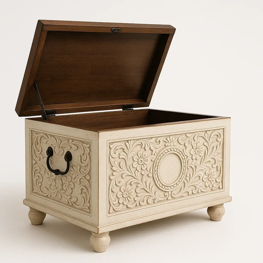 Förvaringskistor dekorativt träförvaringsskrin med blommönster 60×35×40 cm