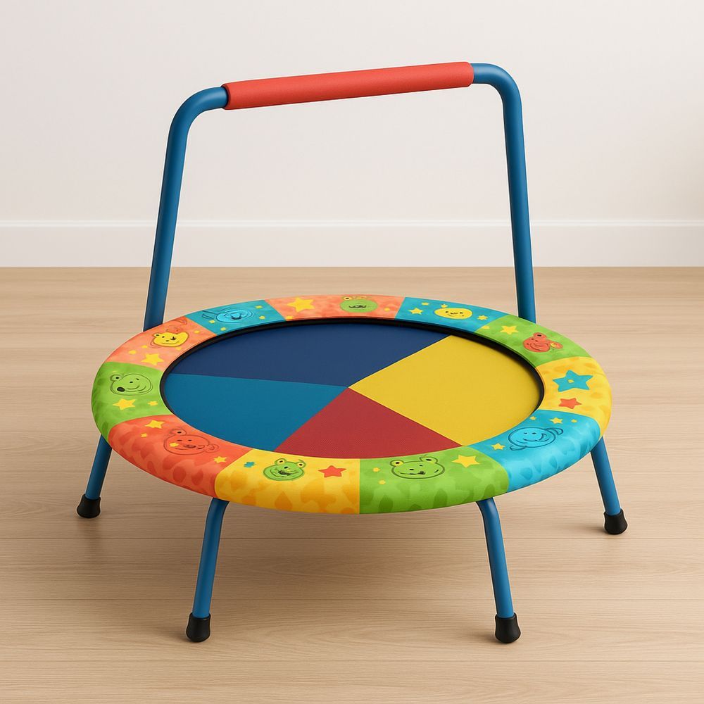 Dětská trampolína s bezpečnostním madlem ocelová modrá/žlutá/červená/zelený-Larcalmo