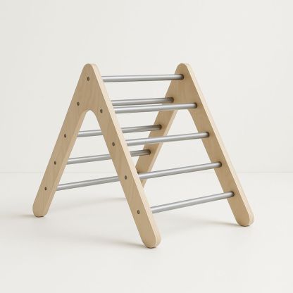 Dětská lezecká pyramida z březového dřeva a kovu přírodní/stříbrná-Larcalmo