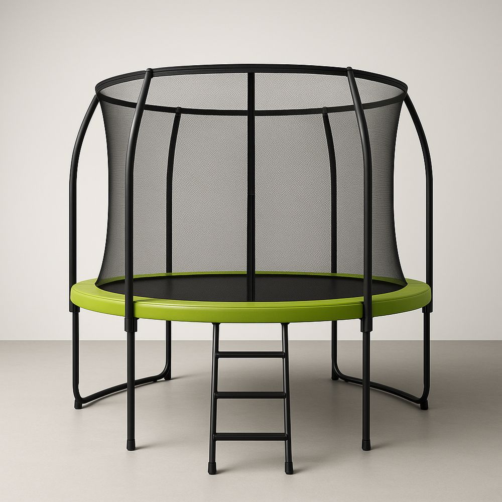 Trampolína kruhová ocelová zelená černá 305 cm s ochrannou sítí a žebříkem-Larcalmo