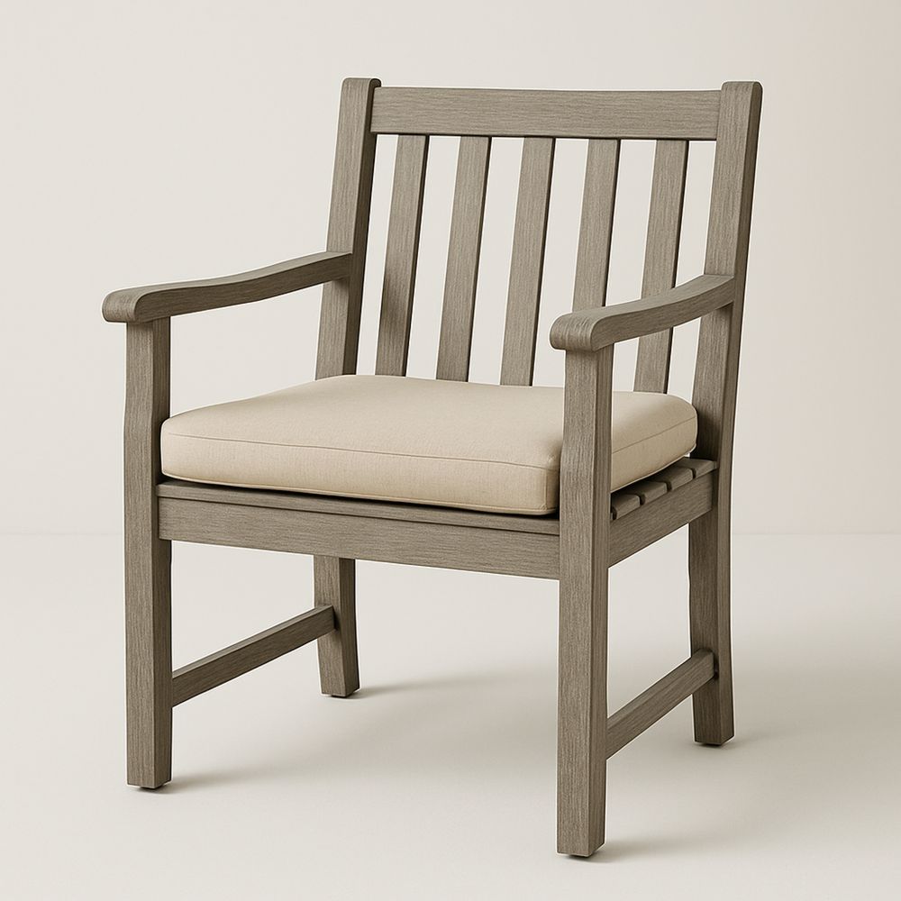 Udendørs stol i træ med pude, Grå/Beige-decovivapt