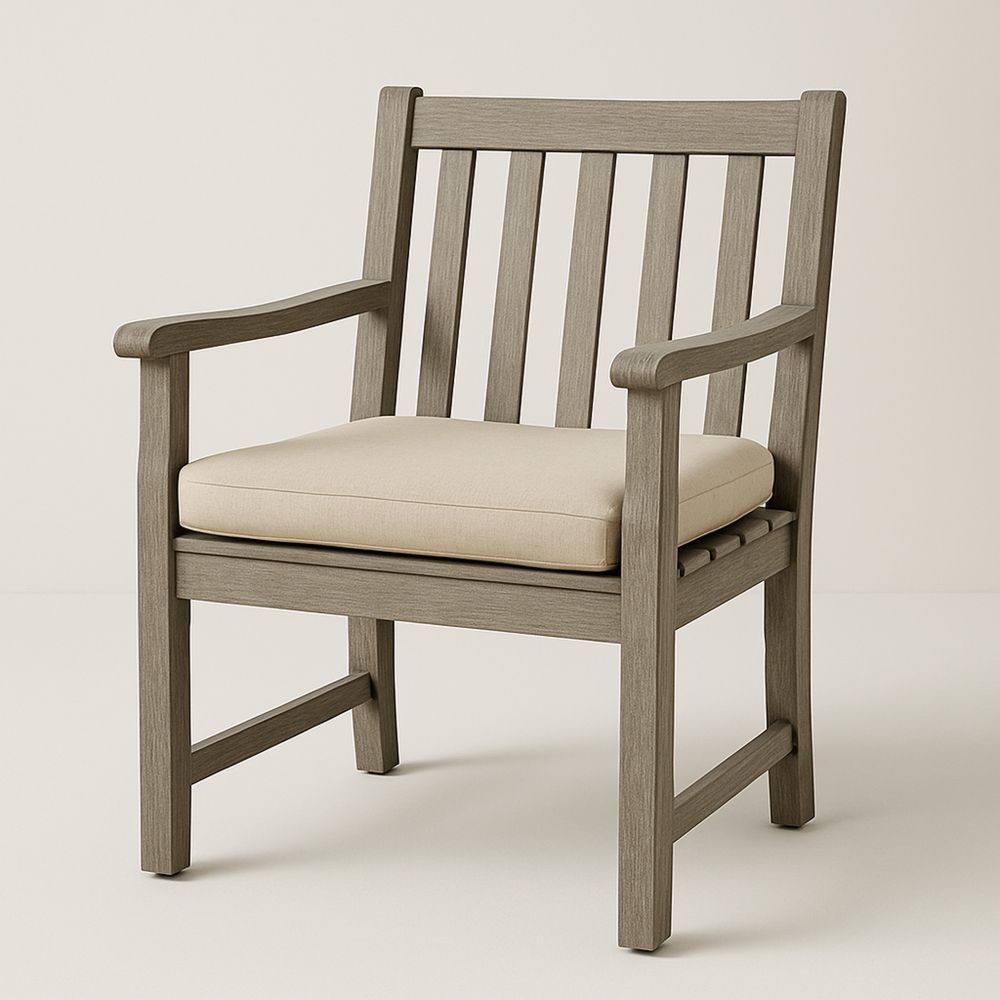 Udendørs stol i træ med pude, Grå/Beige-decovivapt