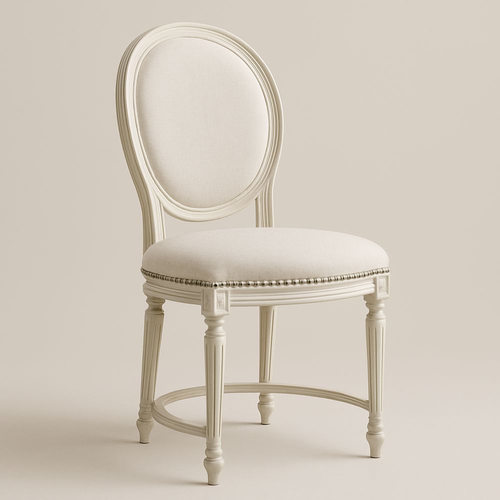 Spisebordsstol med ovalt ryglæn i linned og træben-decovivapt