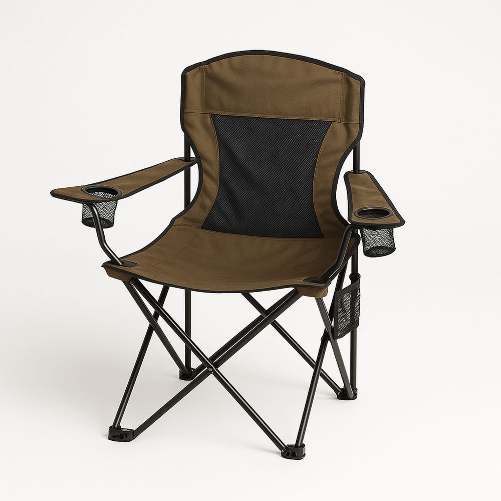 Sammenklappelig Campingstol med Kopholder i Polyester og Stål Brun Sort 90x50x100cm-decovivapt