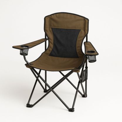 Sammenklappelig Campingstol med Kopholder i Polyester og Stål Brun Sort 90x50x100cm-decovivapt