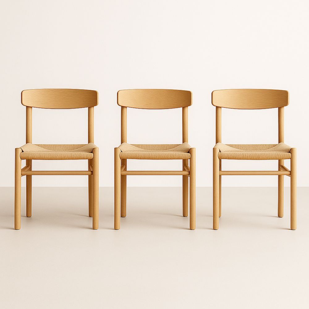 Sæt med 3 Træspisestole med Flettet Sæde 45x50x80cm-decovivapt