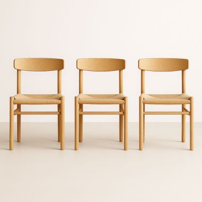 Sæt med 3 Træspisestole med Flettet Sæde 45x50x80cm-decovivapt