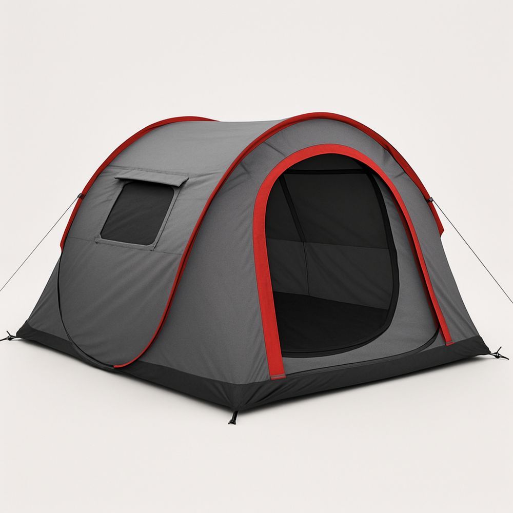 Pop-up telt i polyester grå/rød 200cm x 150cm x 130cm til 2 personer-decovivapt