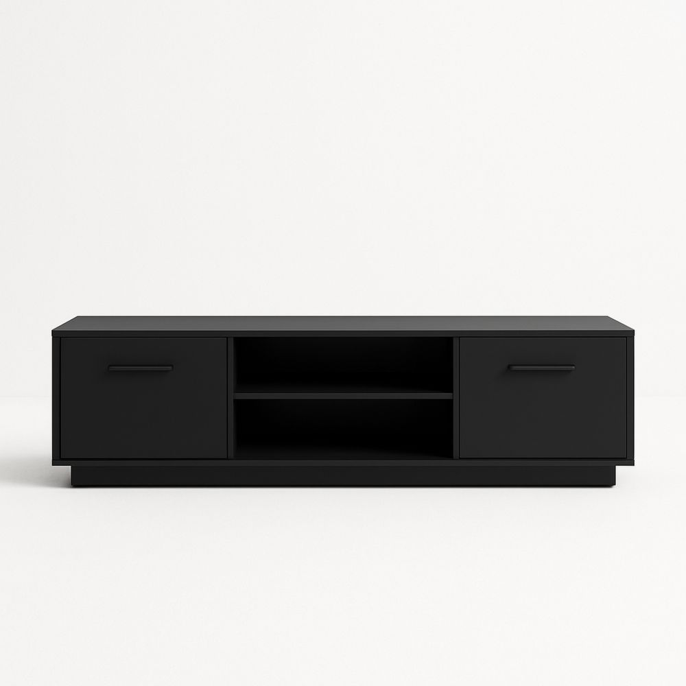 Sort TV-bord i MDF med to skabe og hylder-decovivapt