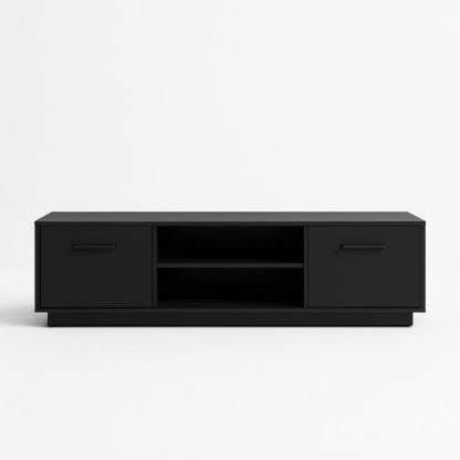 Sort TV-bord i MDF med to skabe og hylder-decovivapt