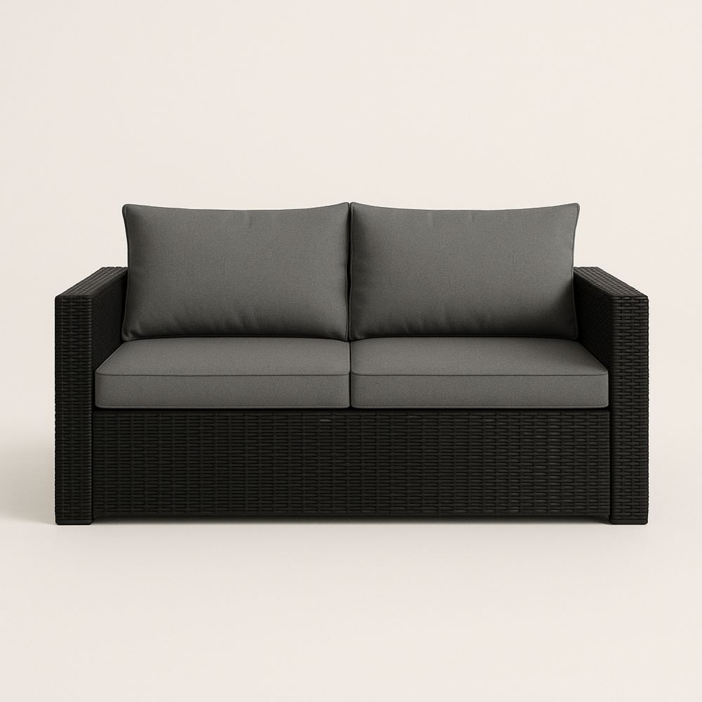 To-personers udendørs sofa i polyrattan med polyester hynder-decovivapt