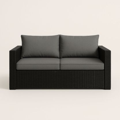To-personers udendørs sofa i polyrattan med polyester hynder-decovivapt