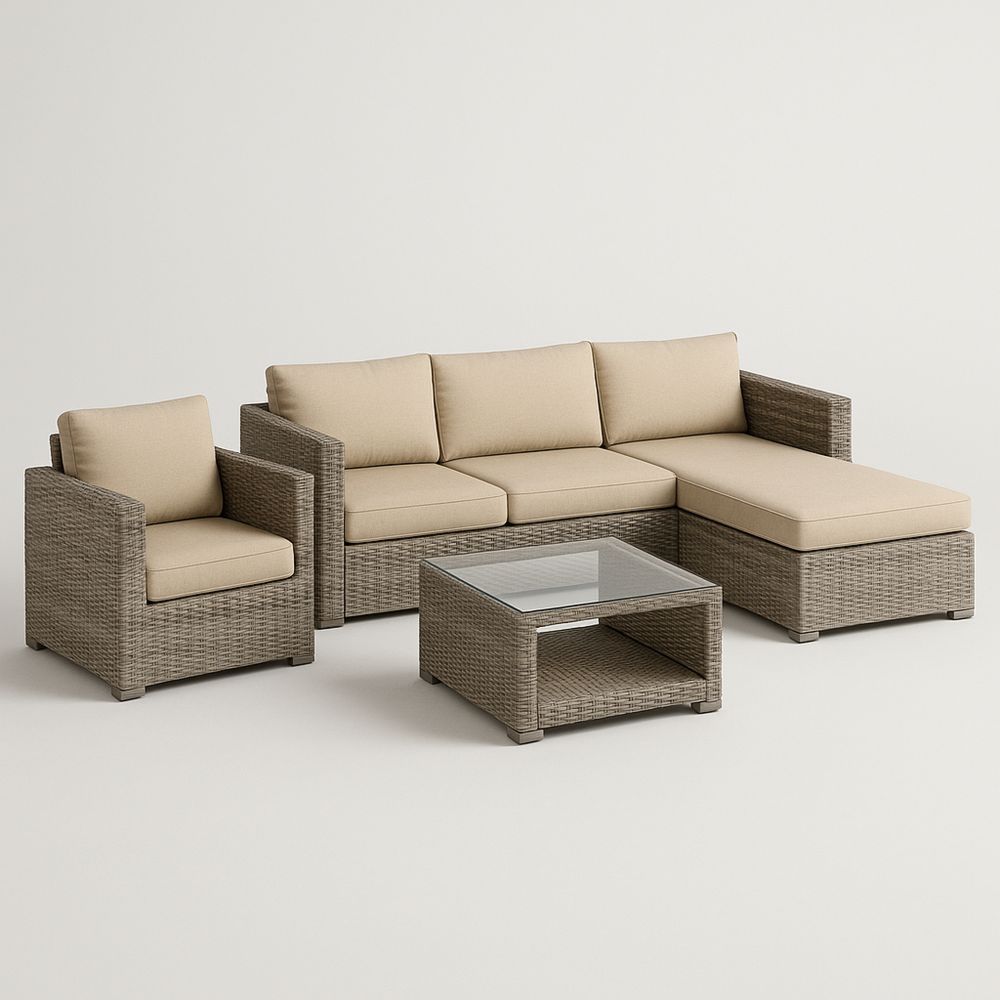 Udendørs modulopbygget sofa sæt i rattan med glasbord-decovivapt