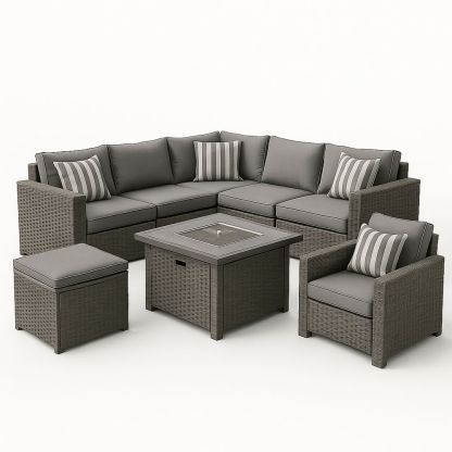 Grå udendørs loungesæt i poly-rattan med hynder-decovivapt