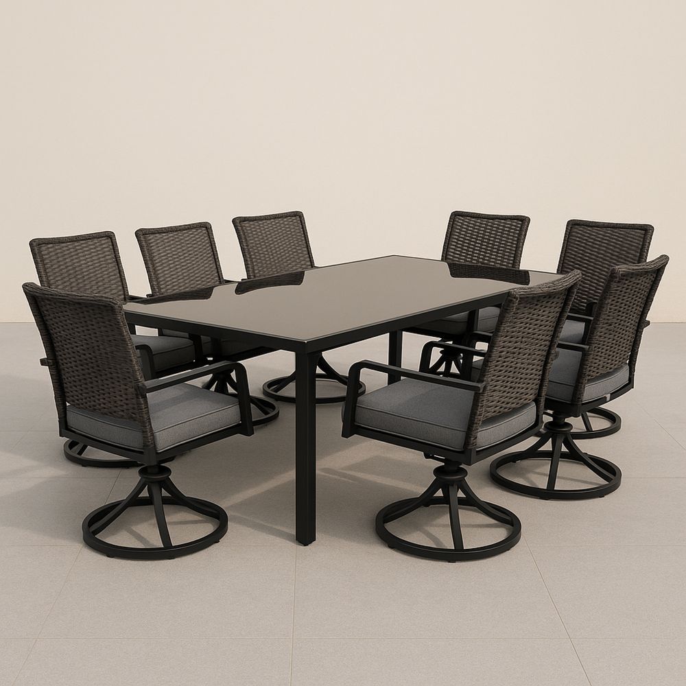 Udendørs spisebordssæt i sort aluminium med hærdet glasplade-decovivapt