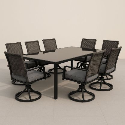 Udendørs spisebordssæt i sort aluminium med hærdet glasplade-decovivapt