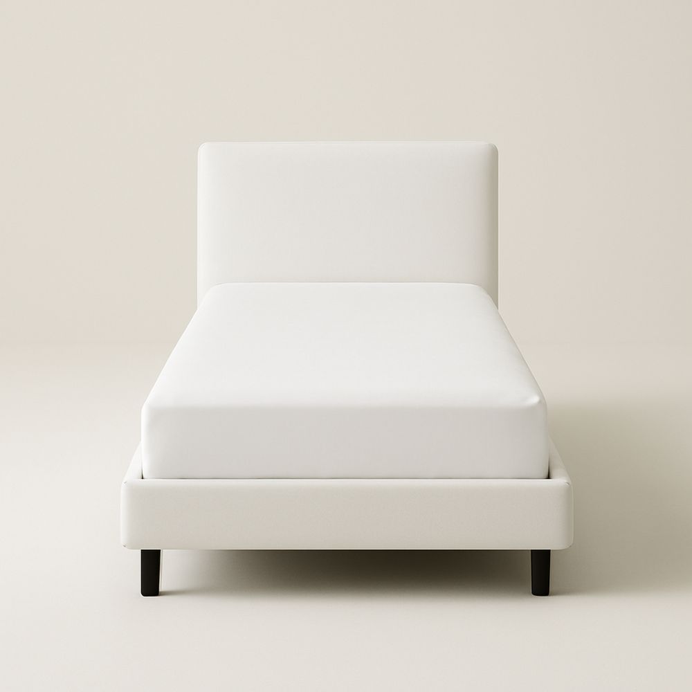 Hvid seng med polstret hovedgavl i træ og stof 200x160x100 cm-decovivapt