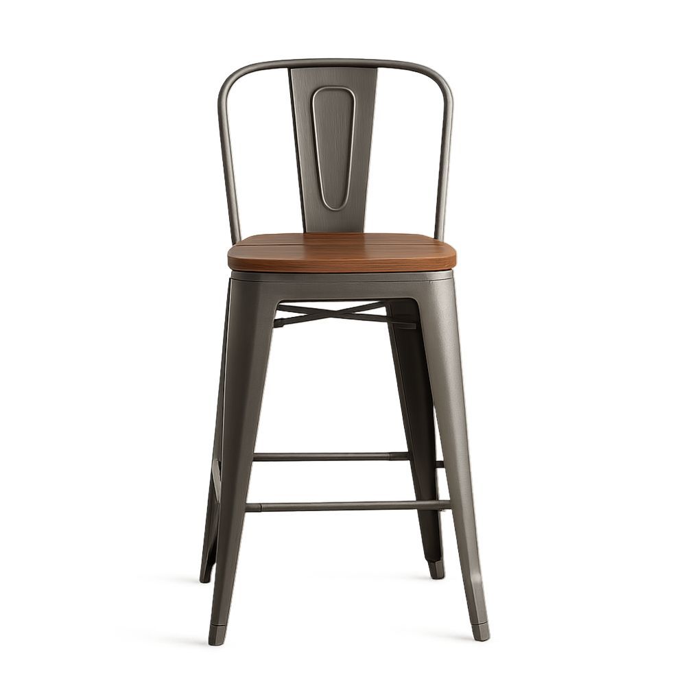 Metalstol med træsæde sølvfarvet 76 cm-decovivapt