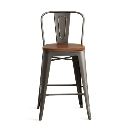 Metalstol med træsæde sølvfarvet 76 cm-decovivapt