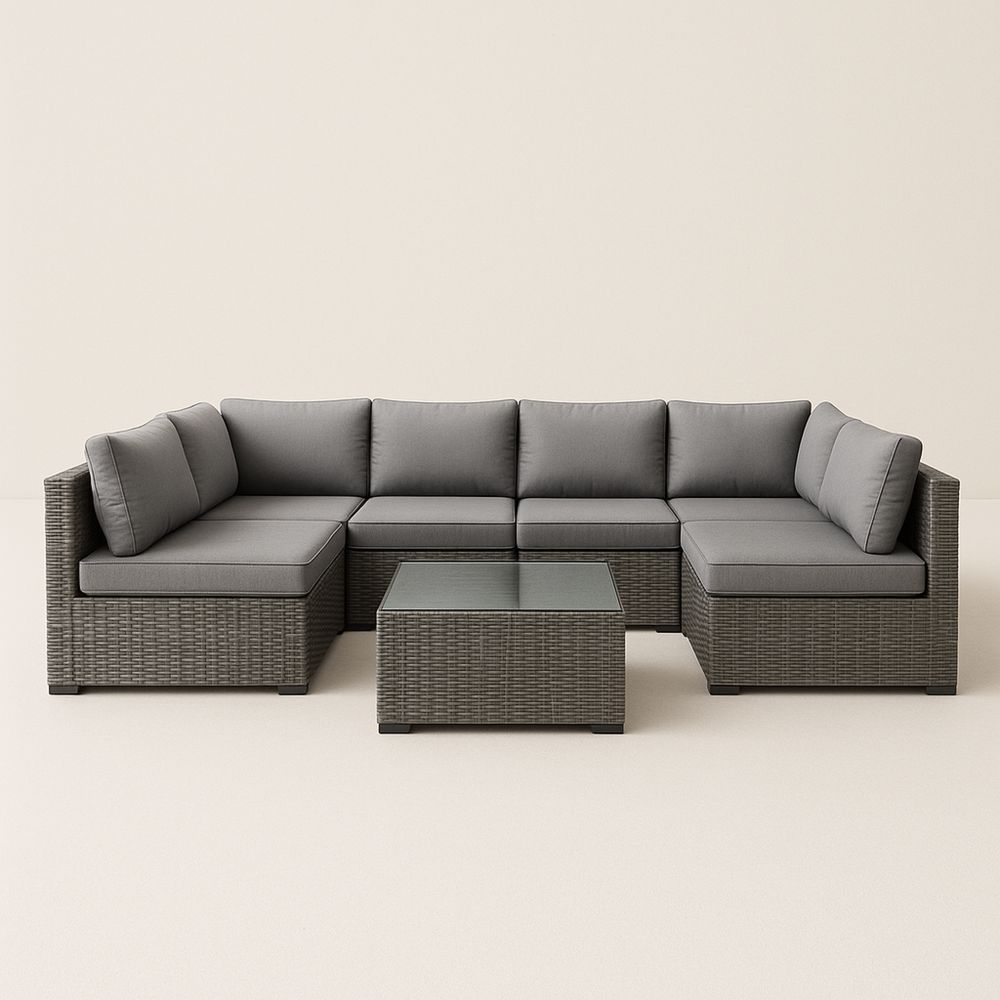 Udendørs modulsofa sæt i rattan med glasbord-decovivapt