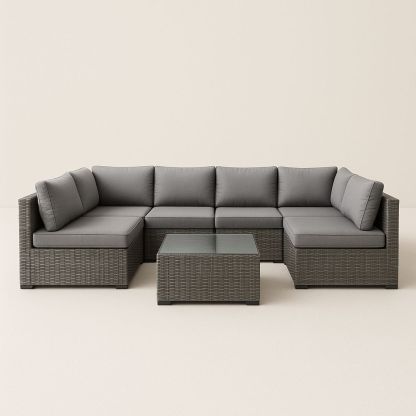 Udendørs modulsofa sæt i rattan med glasbord-decovivapt