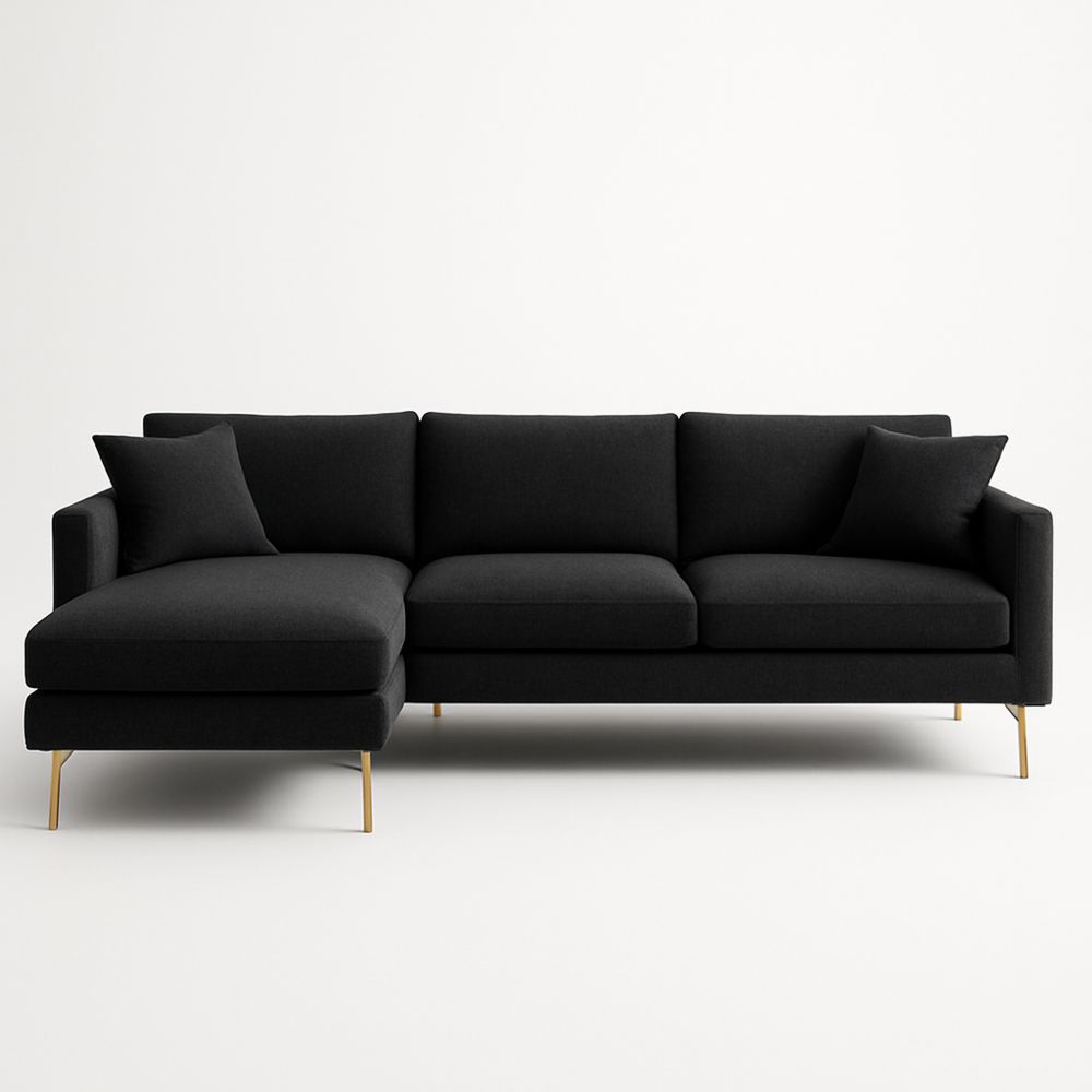 Modulopbygget sort stofsofa med chaiselong-decovivapt