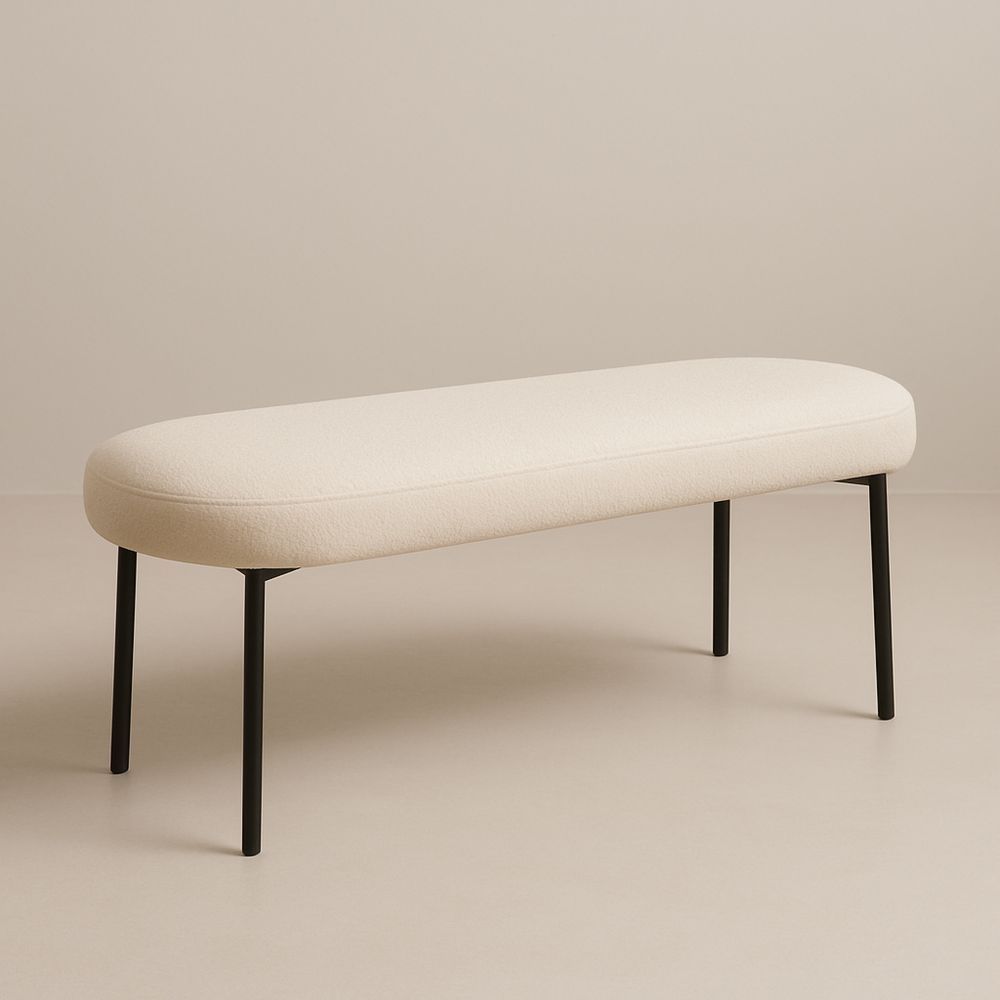 Beige bænk med polyesterstof og metalben 120 cm-decovivapt