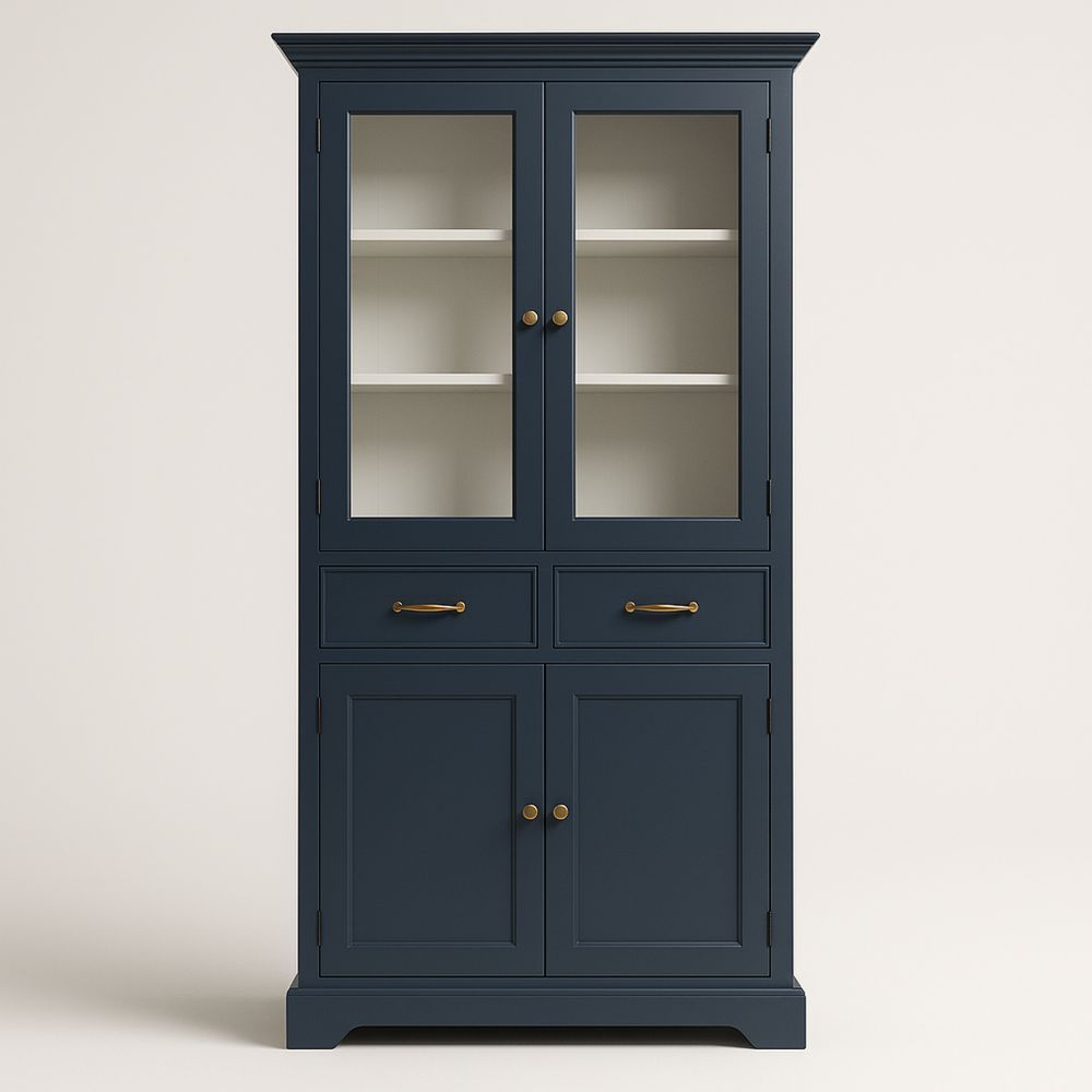 Blåt vitrineskab med glasdøre og træ MDF-decovivapt