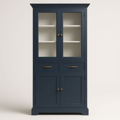 Blåt vitrineskab med glasdøre og træ MDF-decovivapt