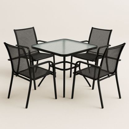 Udendørs sæt i metal og glas med 4 stole Sort 70x70 cm-decovivapt