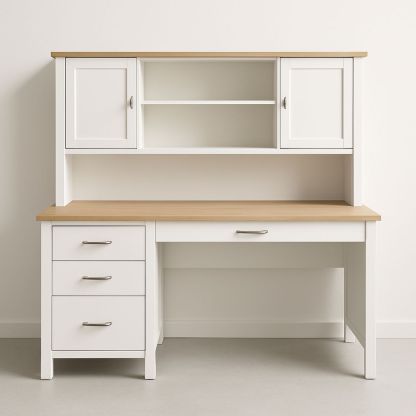 Hvid træ skrivebord med hylder og skuffer 120cm-decovivapt