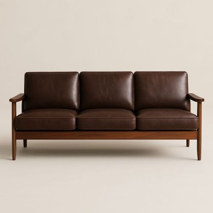 Brun Lædersofa med Træramme 200cm-decovivapt