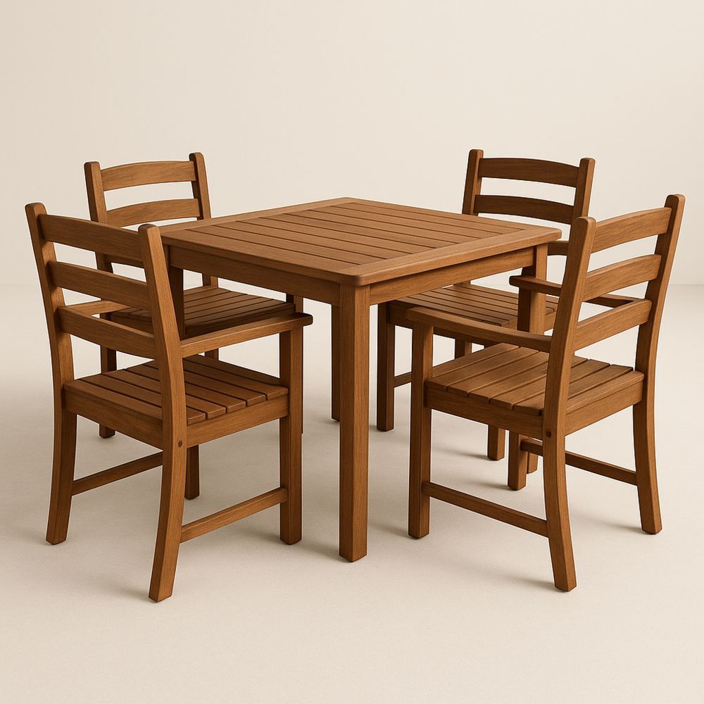 Udendørs teaktræ havemøbelsæt med bord og fire stole-decovivapt