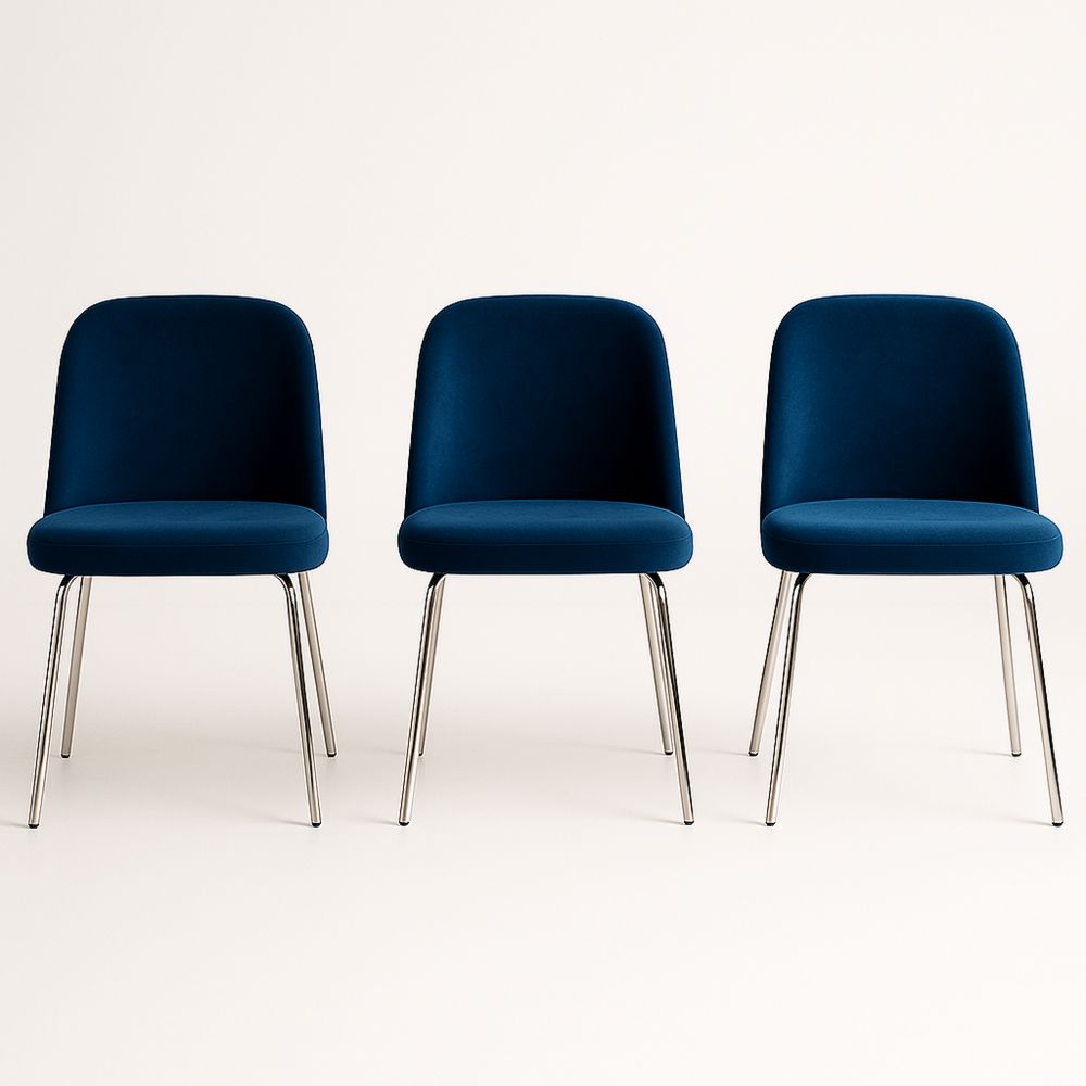 Fløjl spisebordsstolesæt af 3 med forkromede metalben-decovivapt
