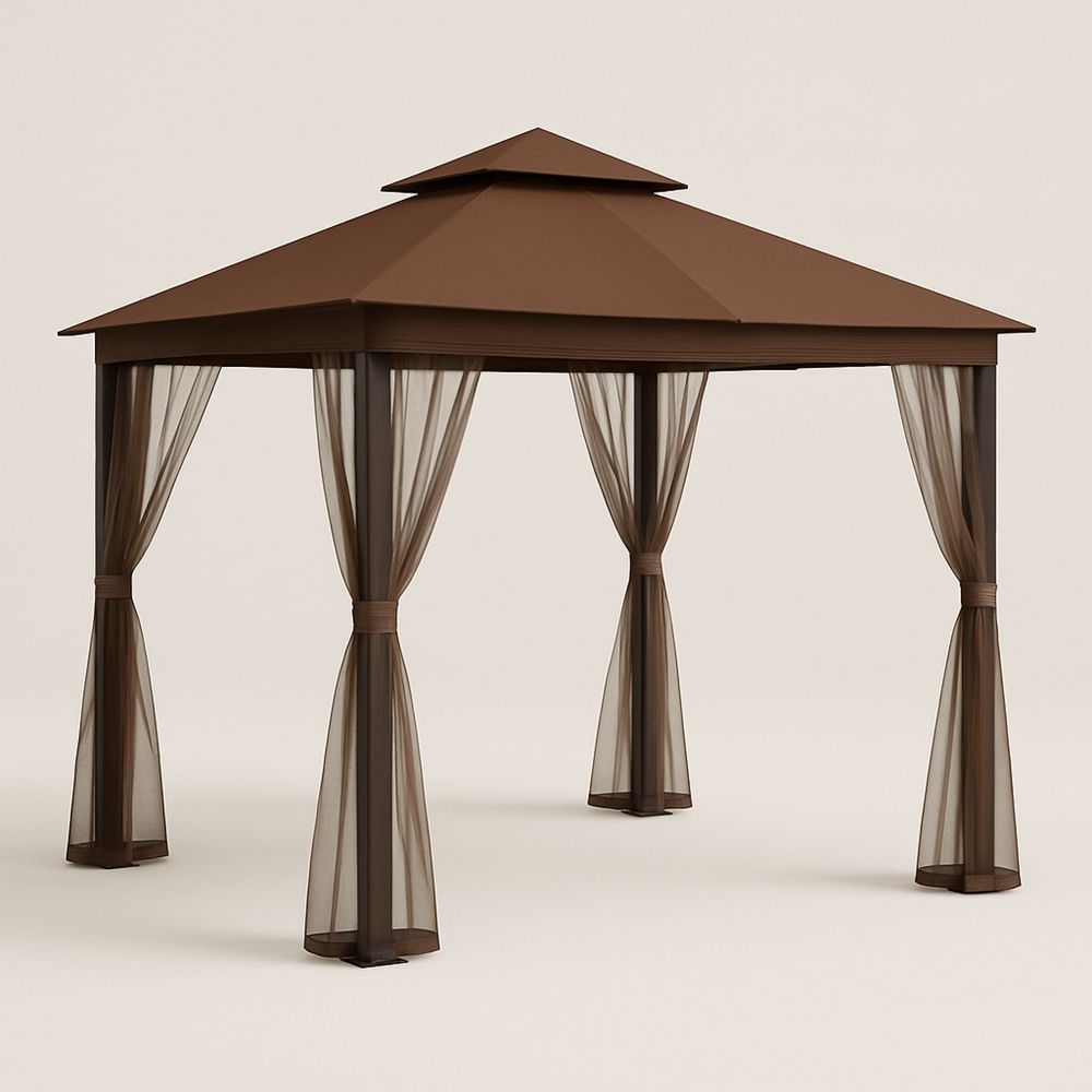 Havepavillon i Stål og Polyester Brun 3x3x2.6m med Myggenet-decovivapt