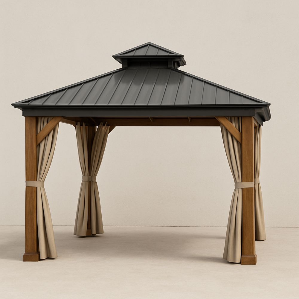 Pavillon med stål og træ grå/beige 300x400 cm-decovivapt