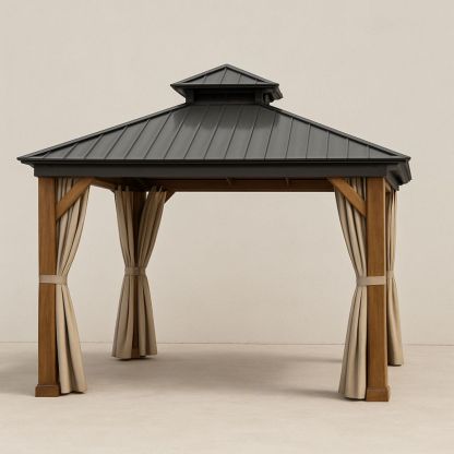 Pavillon med stål og træ grå/beige 300x400 cm-decovivapt