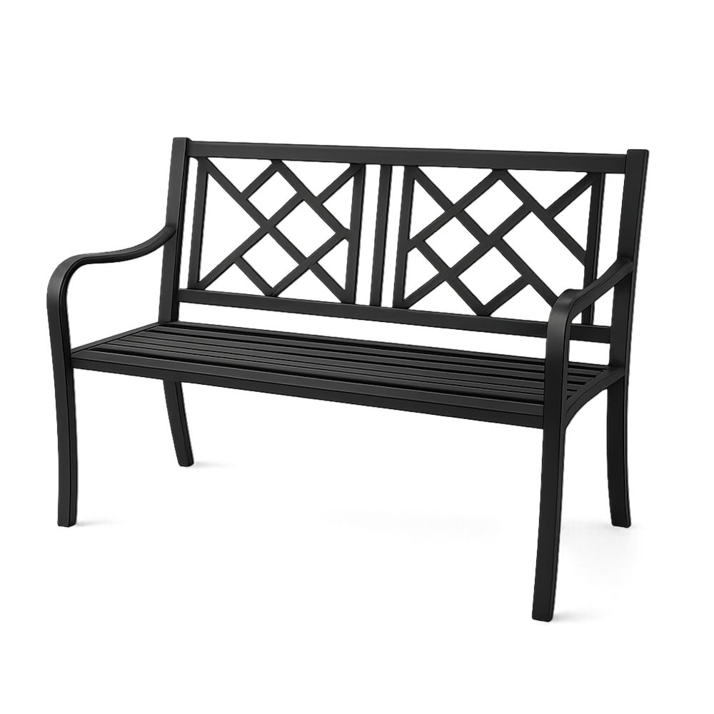 Udendørs bænk sort metal 127 cm-decovivapt