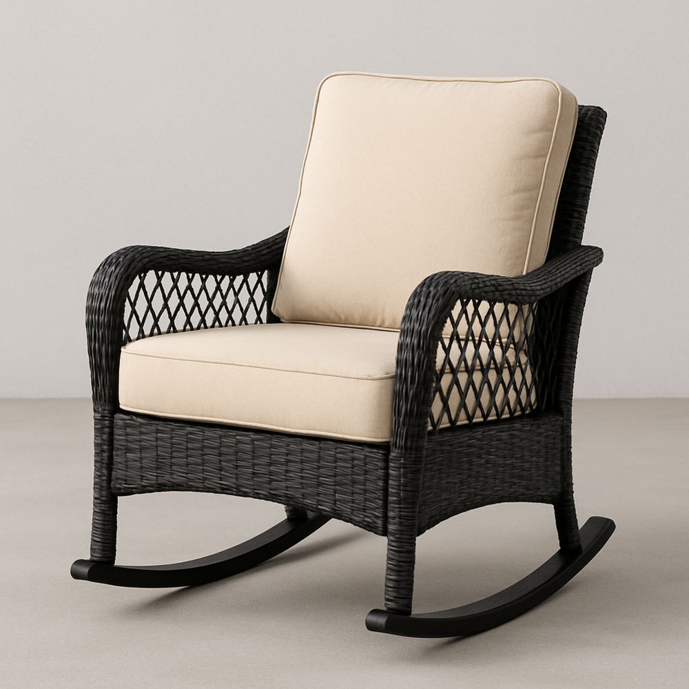 Rattan Gyngestol med Stålramme Sort og Creme-decovivapt