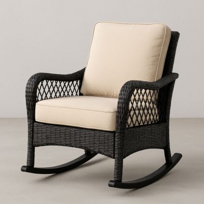 Rattan Gyngestol med Stålramme Sort og Creme-decovivapt