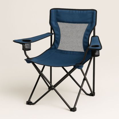 Sammenklappelig campingstol med armlæn og kopholdere i navy blå-decovivapt
