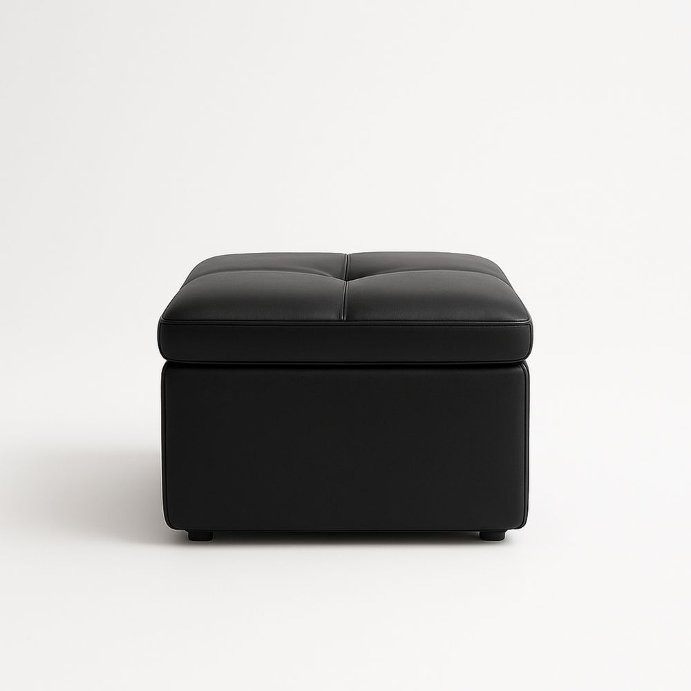 Sort opbevaringspuf i kunstlæder 60x60 cm-decovivapt