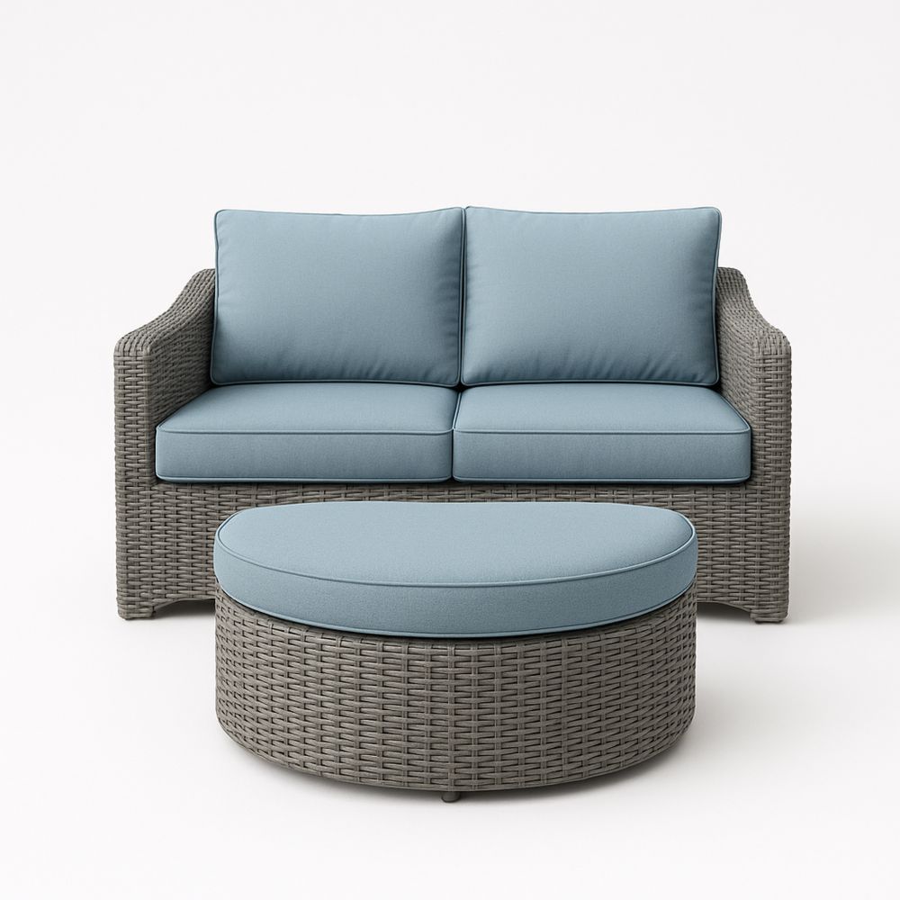 Havemøbelsæt i polypropylen med 2-personers sofa og ottoman i lyseblå-decovivapt