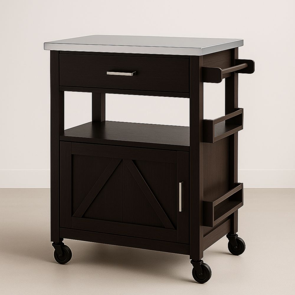 Køkkenvogn i mørkt træ med rustfri stål top-decovivapt