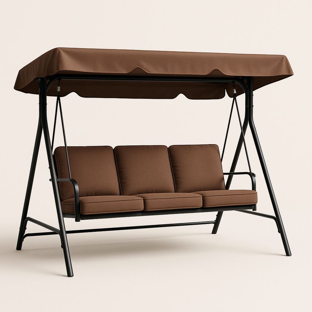Udendørs gyngesofa 3-personers brun stof med stålramme-decovivapt