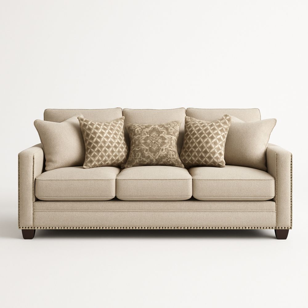 Beige Sofa i Polyester med Puder 220cm-decovivapt
