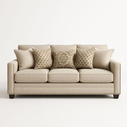 Beige Sofa i Polyester med Puder 220cm-decovivapt