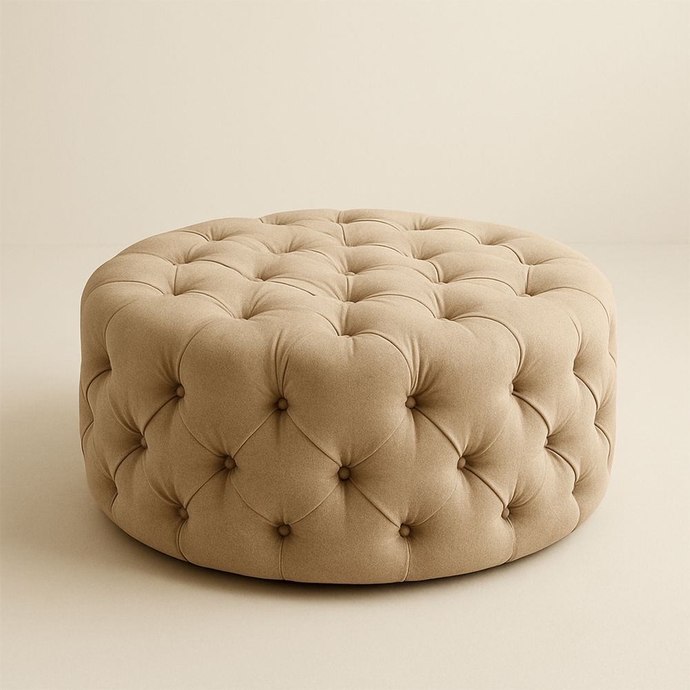 Rund puf i beige stof 80 cm-decovivapt